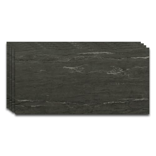 IZODEKOR – SPC Wandpaneele Betonoptik & Natursteinoptik Dunkelgrau 60x120cm – 4 Stück – Wasserfest, Hitzebeständig Spritzschutz – PVC Wandpaneele für Küche & Bad - Charcoal Travertine von IZODEKOR