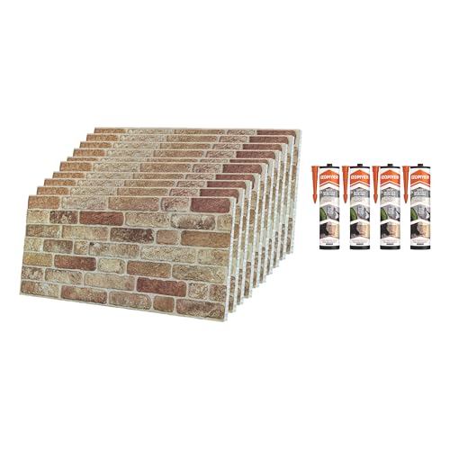 IZODEKOR Styropor 3D Wandpaneele Bausatz - Wandverkleidung mit Klebstoff Abdichten | Bauerhausstil (10 x Stück Paneele & 4 x Klebstoff Abdichten enthalten) von IZODEKOR
