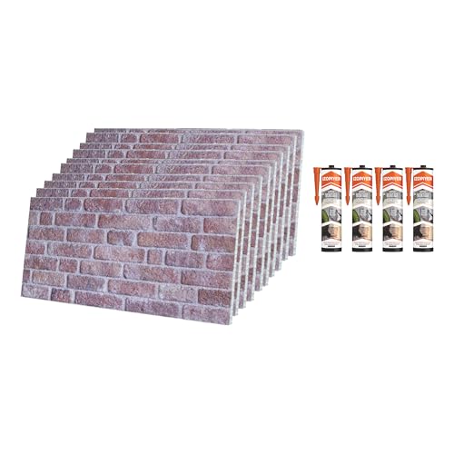 IZODEKOR Styropor 3D Wandpaneele Bausatz - Wandverkleidung mit Klebstoff Abdichten | Steinbrücke (10 x Stück Paneele & 4 x Klebstoff Abdichten enthalten) von IZODEKOR