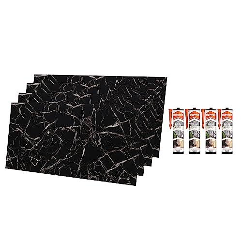 IZODEKOR Wandverkleidung Marmoroptik -4 Pcs 120x60cm- Alternative zu Badfliese/Küchenfliese, Duschwandpaneele, Wandpaneel für Küchenrückwand, Badezimmer, mit 4x Montagekleber | Black White von IZODEKOR