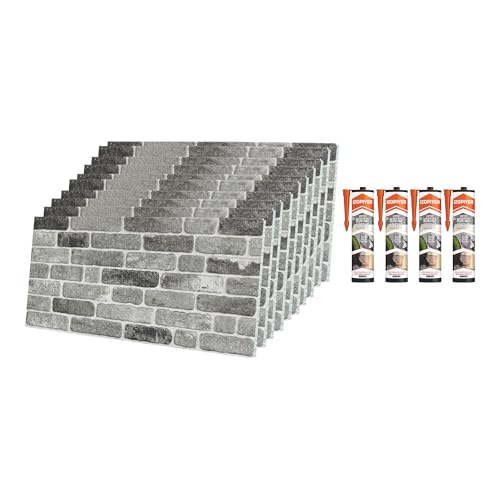 IZODEKOR | Wandverkleidung Steinoptik | 100x50x2 cm | 3D Effekt Wandpaneele Steinoptik für Küche und Wohnzimmer | Drinnen und draußen einsetzbar - 3D Wandpaneele | 10 Stück mit Montagekleber von IZODEKOR