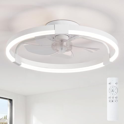 IZOWE Deckenventilator mit Licht 50cm Großer Deckenventilators Reversibler 6 Gang Deckenventilator mit Fernbedienung 3-farbiger dimmbarer LED-Lüfter Licht Timing leises Lichtgedächtnis Wohnzimmer von IZOWE