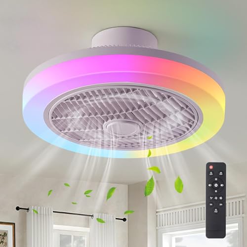 IZOWE RGB Deckenventilator mit Beleuchtung 45cm LED Deckenlampe mit Ventilator Berührung Dimmbar Lampe mit Ventilator 3 Windstärke Timing Deckenventilator mit Fernbedienung Schlafzimmer Spielzimmer von IZOWE