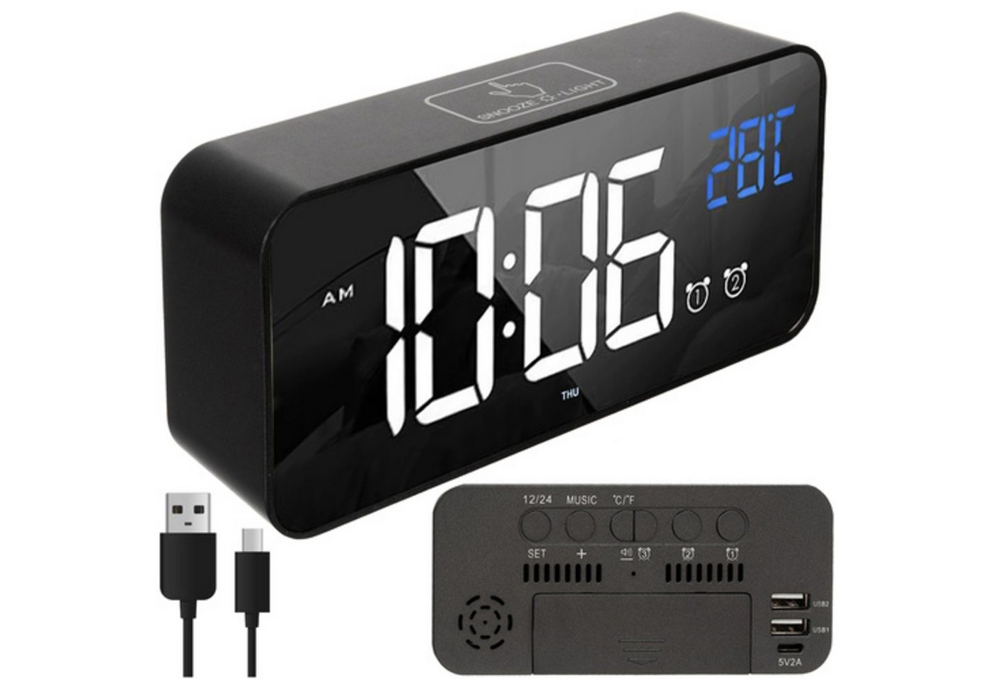 IZOXIS Reisewecker Multifunktionaler LED-Wecker mit Sprach- und Klatschsteuerung Sprach- und klatschaktiviertes Display, bruchsicherer Spiegel IZOXIS Reisewecker Multifunktionaler LED-Wecker mit Sprach- und Klatschsteuerung Sprach- und klatschaktiviertes Display, bruchsicherer Spiegel von IZOXIS
