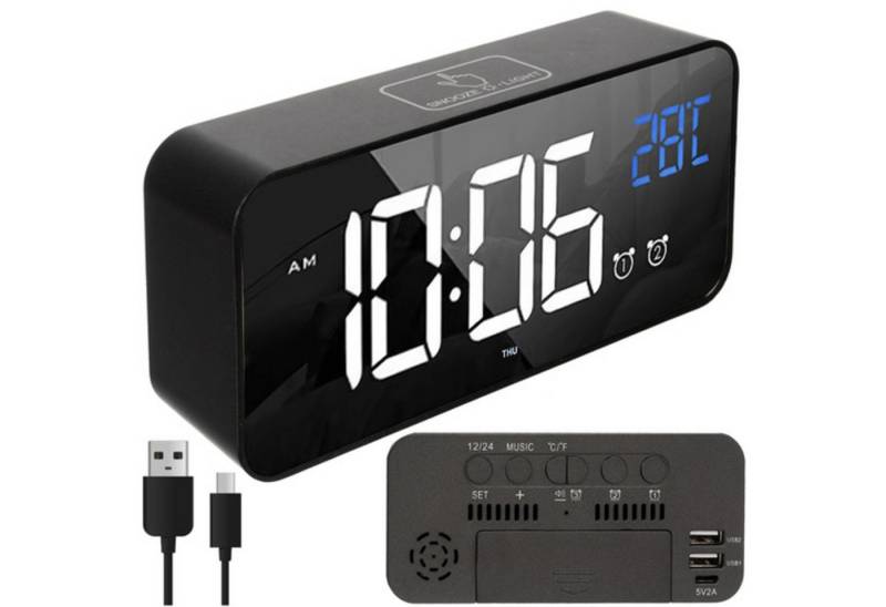 IZOXIS Reisewecker Multifunktionaler LED-Wecker mit Sprach- und Klatschsteuerung Sprach- und klatschaktiviertes Display, bruchsicherer Spiegel von IZOXIS