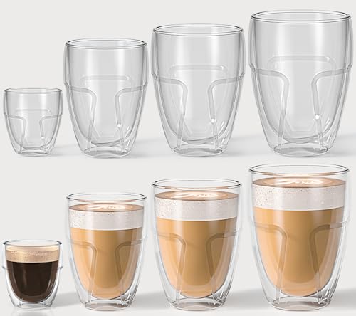 Latte Macchiato Gläser Doppelwandig - Kaffeegläser 8er set 2x450/350/250/80ml - Spülmaschinenfestes Espressotassen Cappuccino Tassen aus Borosilikatglas von IZSUZEE