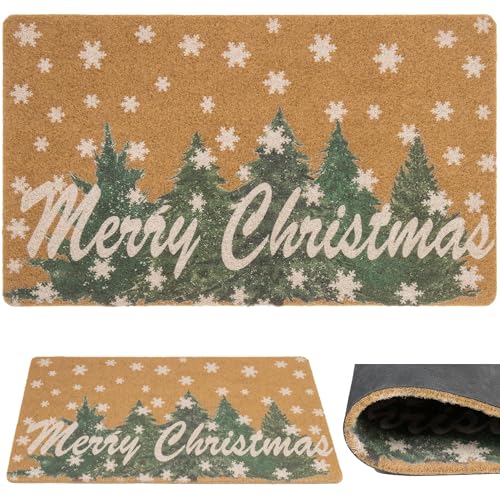 IZUS Frohe Weihnachten Fußmatte Winter-Schneeflocke Außeneingangsmatten Grün-Kiefer rutschfeste Willkommensmatten für Bauernhof, Veranda, Büro, Bodeneingang, Dekoration, 73,7 x 43,2 x 1 cm von IZUS