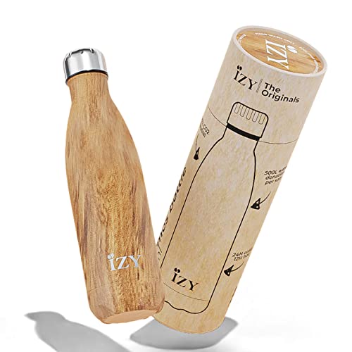 IZY Trinkflasche, Drucke, Design Braun, Wasserspende, Thermoskanne, Wasserflasche, Thermobecher, BPA-frei, Trinkflasche aus rostfreiem Stahl, Heiß oder kalt für 12 Stunden, 500 ml von IZY Bottles