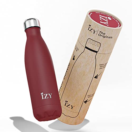 IZY Trinkflasche, Rot, Wasserspende, Thermoskanne, Wasserflasche, Thermobecher, BPA-frei, Trinkflasche aus rostfreiem Stahl, Heiß oder kalt für 12 Stunden, 500 ml von IZY Bottles