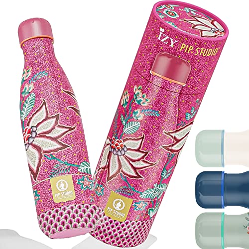 IZY Trinkflasche, Pip Studio, Flower Festival Rosa, Wasserspende, Thermoskanne, Wasserflasche, Thermobecher, BPA-frei, Trinkflasche aus rostfreiem Stahl, Heiß oder kalt für 12 Stunden, 500 ml von IZY Bottles