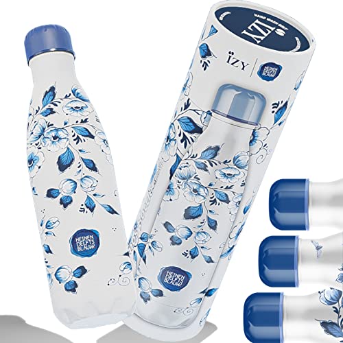 IZY Trinkflasche, Drucke, Heinen Delfts Blau, Wasserspende, Thermoskanne, Wasserflasche, Thermobecher, BPA-frei, Trinkflasche aus rostfreiem Stahl, Heiß oder kalt für 12 Stunden, 500 ml von IZY Bottles