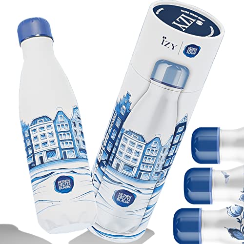 IZY Trinkflasche, Drucke, Heinen Delfts Blau, Wasserspende, Thermoskanne, Wasserflasche, Thermobecher, BPA-frei, Trinkflasche aus rostfreiem Stahl, Heiß oder kalt für 12 Stunden, 500 ml von IZY Bottles