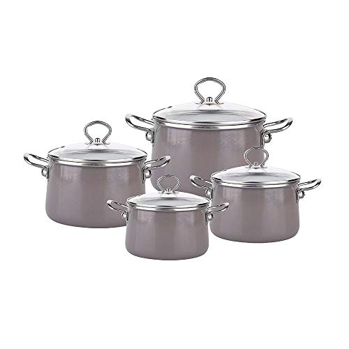 Enamel 8-Piece Saucepan Set Including 4 Glass Lids Induktion Gas von IZYDOR