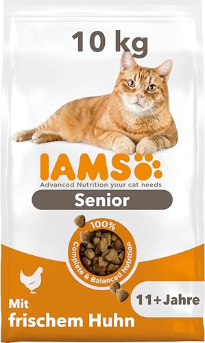 IAMS Senior Katzenfutter trocken mit Huhn - Trockenfutter für ältere Katzen ab 11 Jahren, 10 kg von Iams