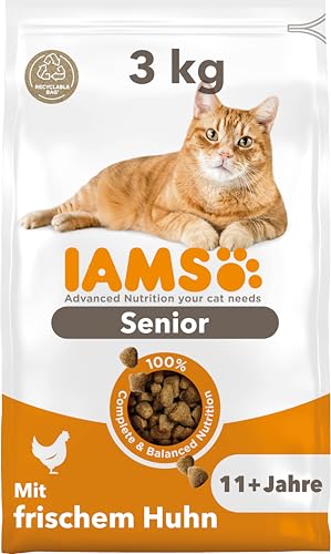 IAMS Senior Katzenfutter trocken mit Huhn - Trockenfutter für ältere Katzen ab 11 Jahren, 3 kg von Iams