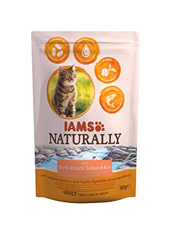 Iams Naturally Katze Lachs (Trockenfutter für Erwachsene Katzen mit Nordatlantischem Lachs und Reis), 700 g von IAMS