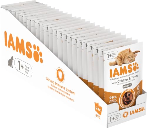 Iams Delights Katzenfutter Nass mit Huhn & Pute in Sauce - Multipack für Erwachsene Katzen, 24 x 85g von Iams