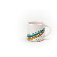 Keramiktasse Linien Kreide Grün Und Gelbe Linie Abstrakte Tasse Kaffee Tee Latte Weiße Tontasse Vase Handgemacht Von Iana Kaisheva von IanaArtCeramics