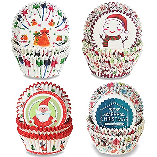 400 Stück Weihnachten Cupcake Topper Wrapper, Weihnachts-Cupcake-Wrapper, Liner Backförmchen für Cake Muffin, Weihnachtsmann-Cupcake-Papier, Komisch Weihnachtskuchenform für Weihnachtsfeier Dekoration von Ianulus