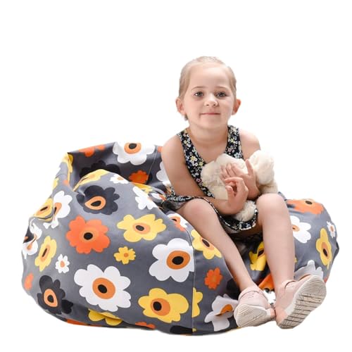 Beutel Spielzeugaufbewahrung, Sitzsack Sitzkissen Soft, Spielzeug Aufbewharungstasche, Plüsch Sitzsack Kissen, Bequem Langlebig, Toy Storage Bag (Kleine graue Blumen, 18in) von Ianulus