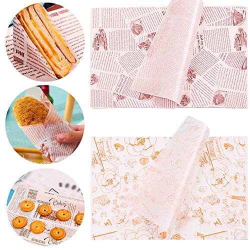 Geschenkpapier zum Backen, 200 Blatt Lebensmittelverpackungs Papier, Wachspapier, Fettdichtes Papier für Burger, Käse, Kuchen, Brot, Pommes Frites, Pizza usw (28 * 38cm) von Ianulus