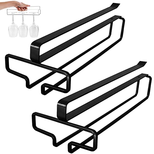 Ianulus 2 Stück Stemware Racks, Weinglashalter Rack, Schrank Weinglas Rack, Halter Unter Schrank Weinglas Rack, Unter Dem Schrank Weinglashalter, für Hausbar, Küche, Bar, Restaurant (Schwarz) von Ianulus