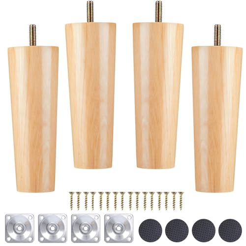 Ianulus Sofa Ersatzbeine, 4 PCS Pack Möbelbeine Aus Holz, Tischbeine Holz Mit Schrauben Und Filzgleiter, Möbelfüße Aus Holz, Holzfarbe Aus Eiche für Stühle Und Sofa (10cm, Rotundität) von Ianulus