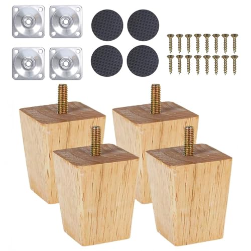 Ianulus Sofa Ersatzbeine, 4 PCS Pack Möbelbeine Aus Holz, Tischbeine Holz Mit Schrauben Und Filzgleiter, Möbelfüße Aus Holz, Holzfarbe Aus Eiche für Stühle Und Sofa (5cm, Quadrat) von Ianulus