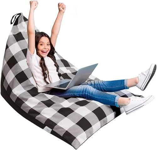Sitzsack Kinder Spielzeug Stofftier Aufbewahrung, Organizer für Kuscheltier, Große Größe Kuscheltiere Aufbewahrung für Mädchen Jungen für zum Lesen und Aufbewahren von Spielzeug (Kariert) von Ianulus