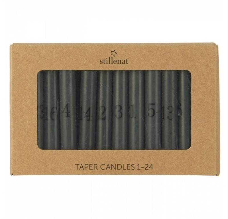Ib Laursen Adventskerze Stillenat Adventskerzen 1–24 Stabkerzen Schwarz Set Weihnachtsdeko, kleine Kerze im 24er Set mit Zahlen von 1-24 von Ib Laursen
