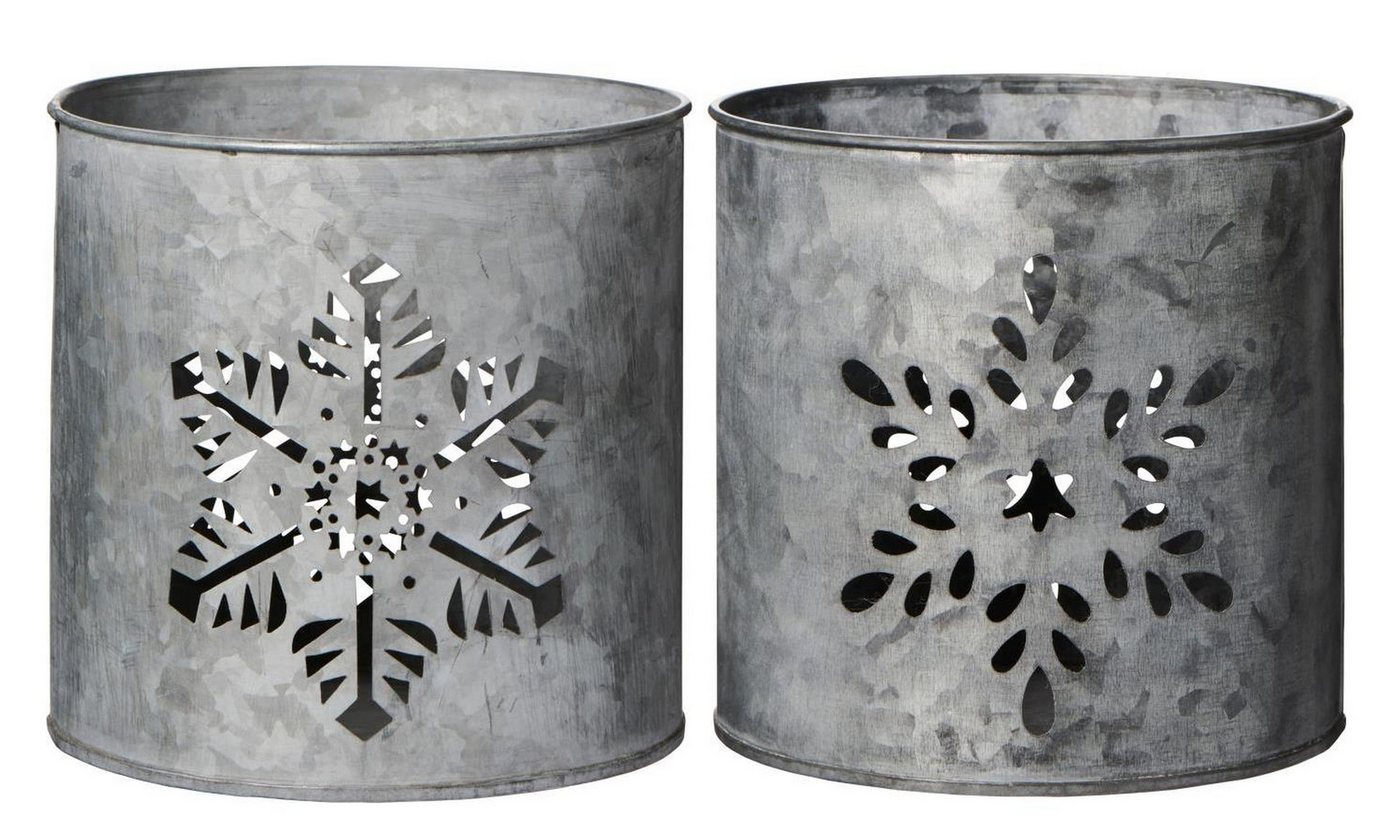Ib Laursen Windlicht Ib Laursen - 2er Set Windlicht Hurricane Schneekristallmotiv Metall von Ib Laursen