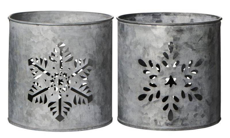 Ib Laursen Windlicht Ib Laursen - 2er Set Windlicht Hurricane Schneekristallmotiv Metall von Ib Laursen