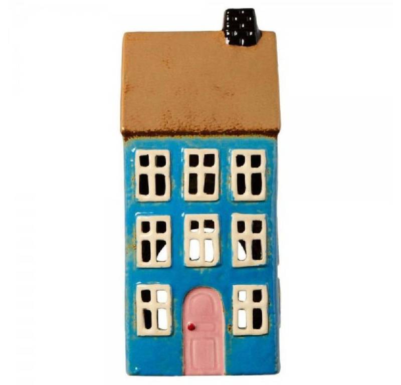 Ib Laursen Kerzenhalter Ib Laursen Lichthaus Nyhavn Blau mit Hellrosa Tür von Ib Laursen