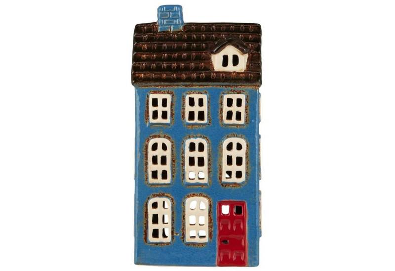 Ib Laursen Teelichthalter hTeelicht My Home Town blau roter Tür von Ib Laursen