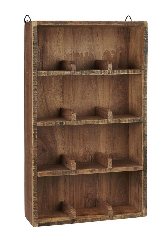 Ib Laursen Wandregal Wandregal Regal 4 Ablagen mit Fachteilern 12 Fächer Holz Unika von Ib Laursen