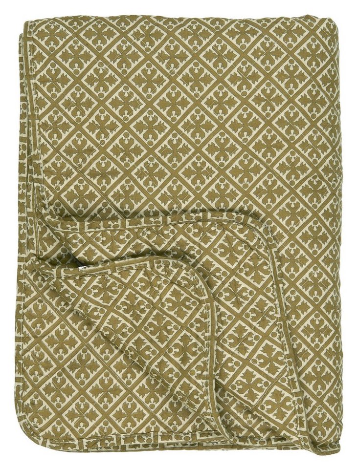 Tagesdecke Decke Quilt Tagesdecke Überwurf Olivgrün Blockmuster 180x130cm, Ib Laursen von Ib Laursen