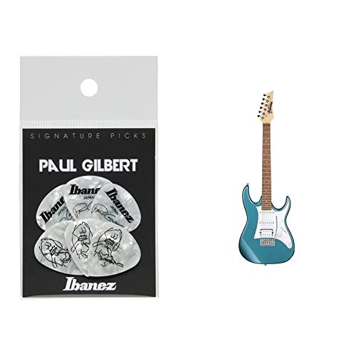IBANEZ Picks Signature Series - Paul Gilbert 6 Stück - Pearl White 1,0mm heavy (B1000PG-PW) + GIO Series GRX40-MLB - Full Size Electric Guitar - Metallic Light Blue von Ibanez