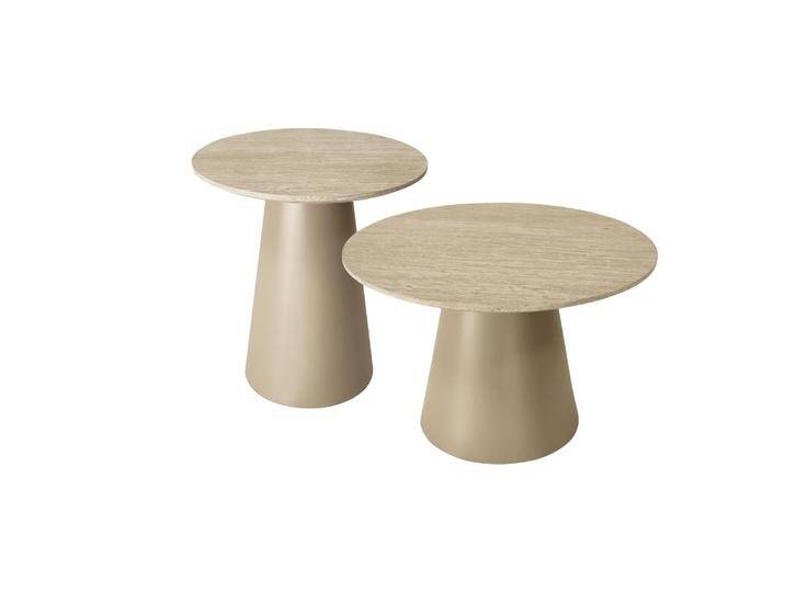 Couchtisch 2er Set ø45/60 cm Tango - Travertine-Optik Beige von Ibbedesign (Furnhouse)