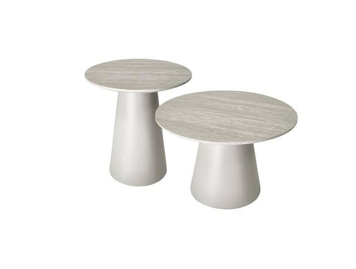 Couchtisch 2er Set ø45/60 cm Tango - Travertine-Optik Grau von Ibbedesign (Furnhouse)