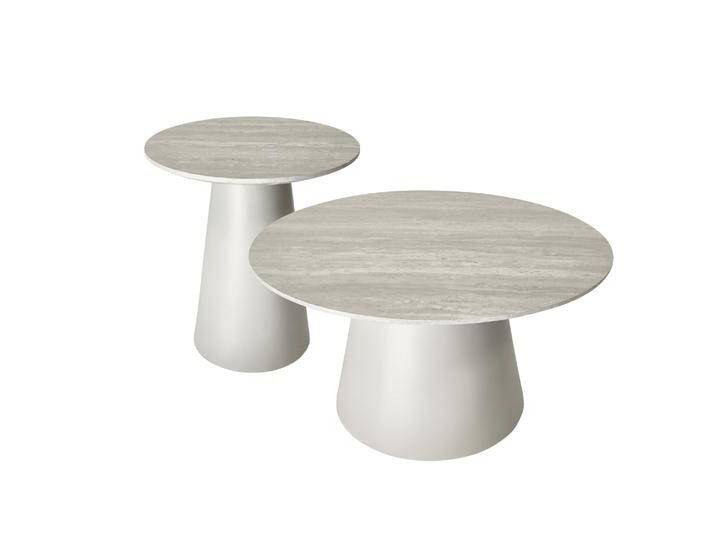 Couchtisch 2er Set ø45/80 cm Tango - Travertine-Optik Grau von Ibbedesign (Furnhouse)