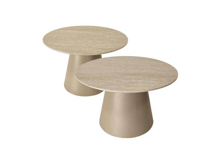 Couchtisch 2er Set ø60/80 cm Tango - Travertine-Optik Beige von Ibbedesign (Furnhouse)