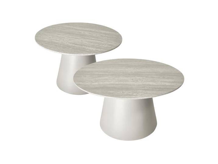 Couchtisch 2er Set ø60/80 cm Tango - Travertine-Optik Grau von Ibbedesign (Furnhouse)