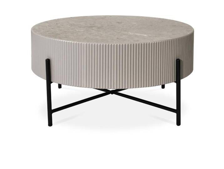 Milo Couchtisch Rund ø80 cm - Marmoroptik & Lamellenoptik Grau von Ibbedesign (Furnhouse)