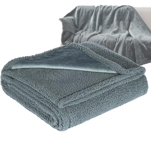 IbdrY Grau XL Fleece/Sherpa Decke Wasserdicht für Bett Couch Sofa - Die wasserdichte Kuscheldecke - Überwurf Fleece Sherpa Decke für Erwachsene, Alle Jahreszeiten, Camping von IbdrY