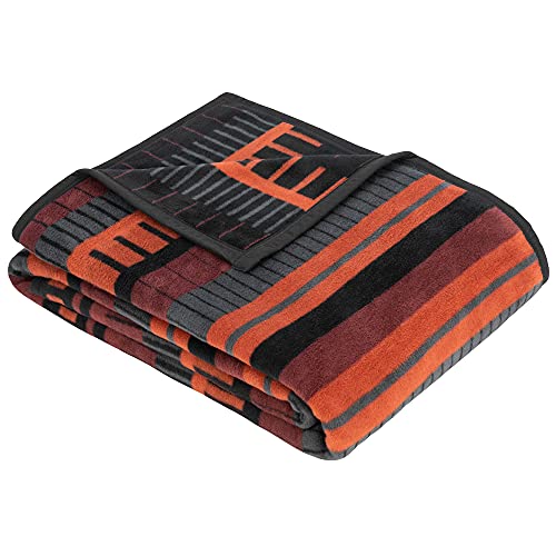 Ibena Berat Kuscheldecke 150x200 cm - gestreifte Decke dunkelrot orange, Pflegeleichte und kuschelweiche Baumwollmischung von Ibena
