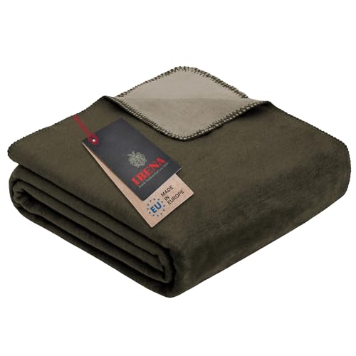 Ibena Dublin Kuscheldecke 150x200 cm - Wendedecke Petrol Khaki Oliv, angenehm warm und besonders weiche Baumwollmischung, hervorragende Qualität von Ibena