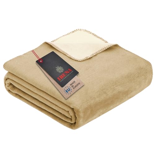 Ibena Dublin Kuscheldecke 150x200 cm - Wendedecke creme wollweiß , angenehm warm und besonders weiche Baumwollmischung, hervorragende Qualität von Ibena