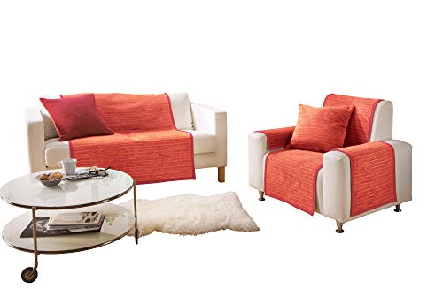 Ibena Fano Sofaschoner 100x200 cm – Sofaschutz rot orange, toller Couchschoner aus hochwertiger Baumwollmischung, kuschelweich und pflegeleicht von Ibena