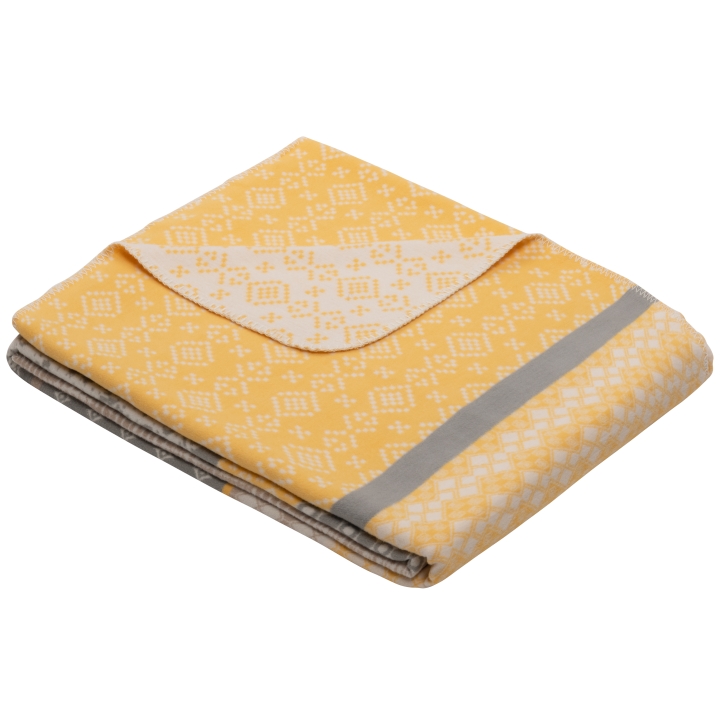 Ibena Jacquard-Baumwolldecke OAXACA 140x200cm in Farbe grau/gelb von Ibena