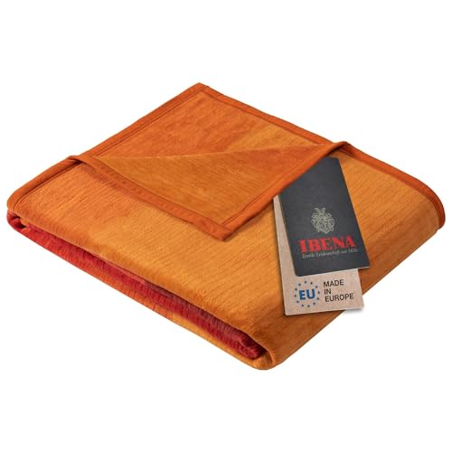 Ibena Granada Decke 150x200 cm – Kuscheldecke orange Pflegeleichte und kuschelweiche Baumwollmischdecke mit tollem Karomuster von Ibena